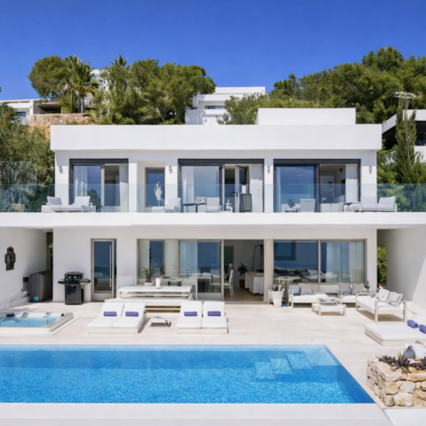 Luxury holiday villa rental in Ibiza with sea views