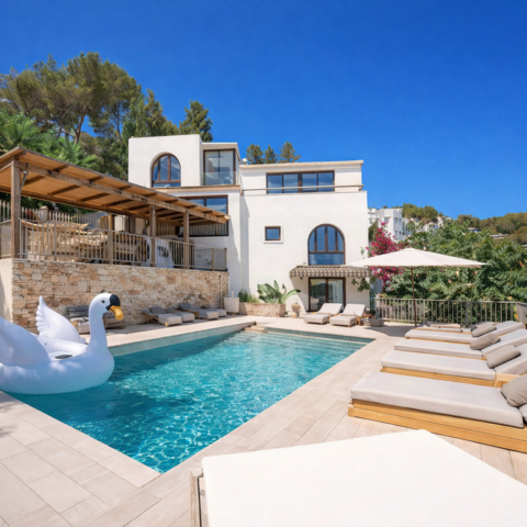 Luxury villa rental in Ibiza with countryside views
